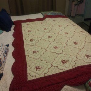 2296 Red & White Embroidered Throw or Wall Hanging